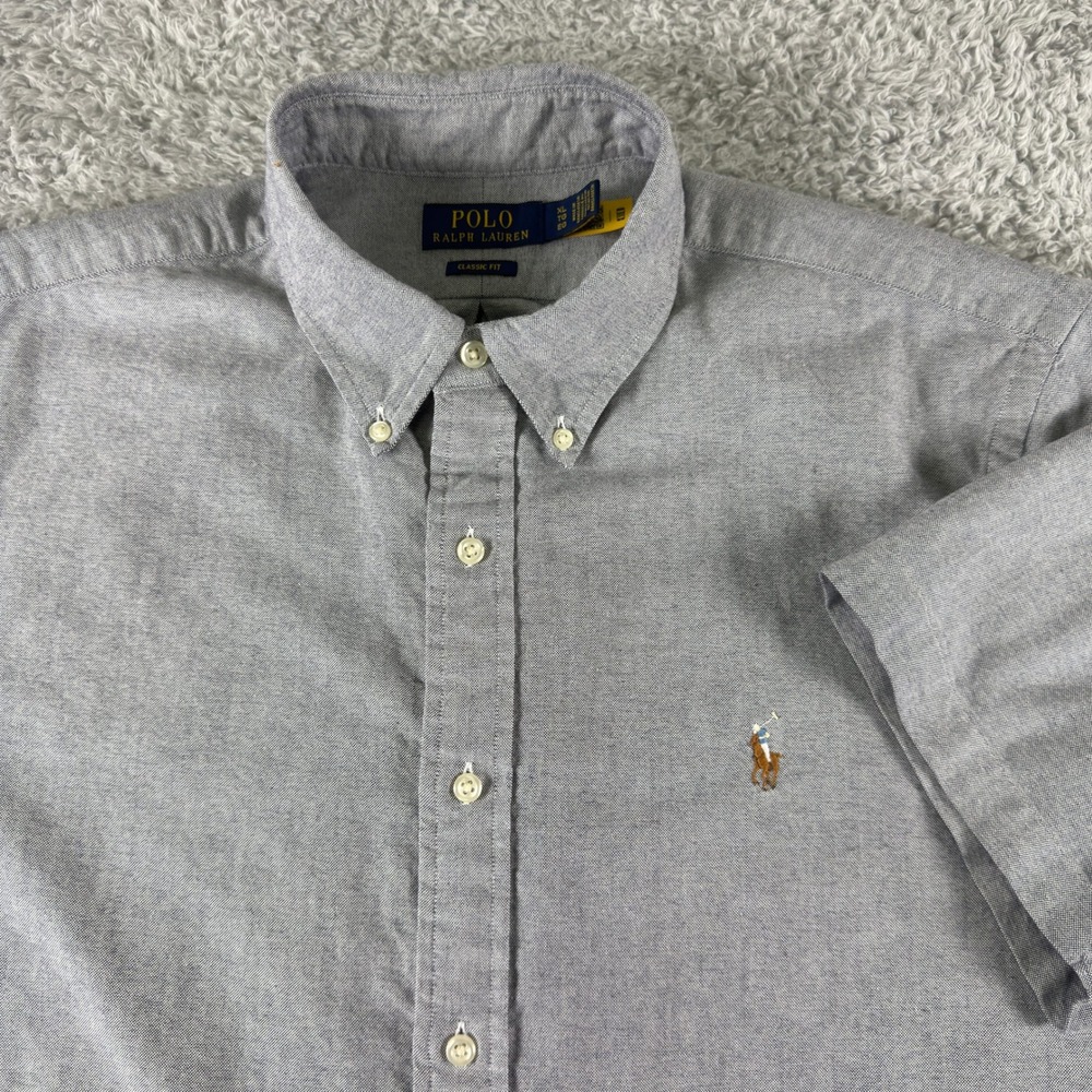 Polo Ralph Lauren Mens XL Classic Fit Gray Oxford Short Sleeve Button Down Shirt